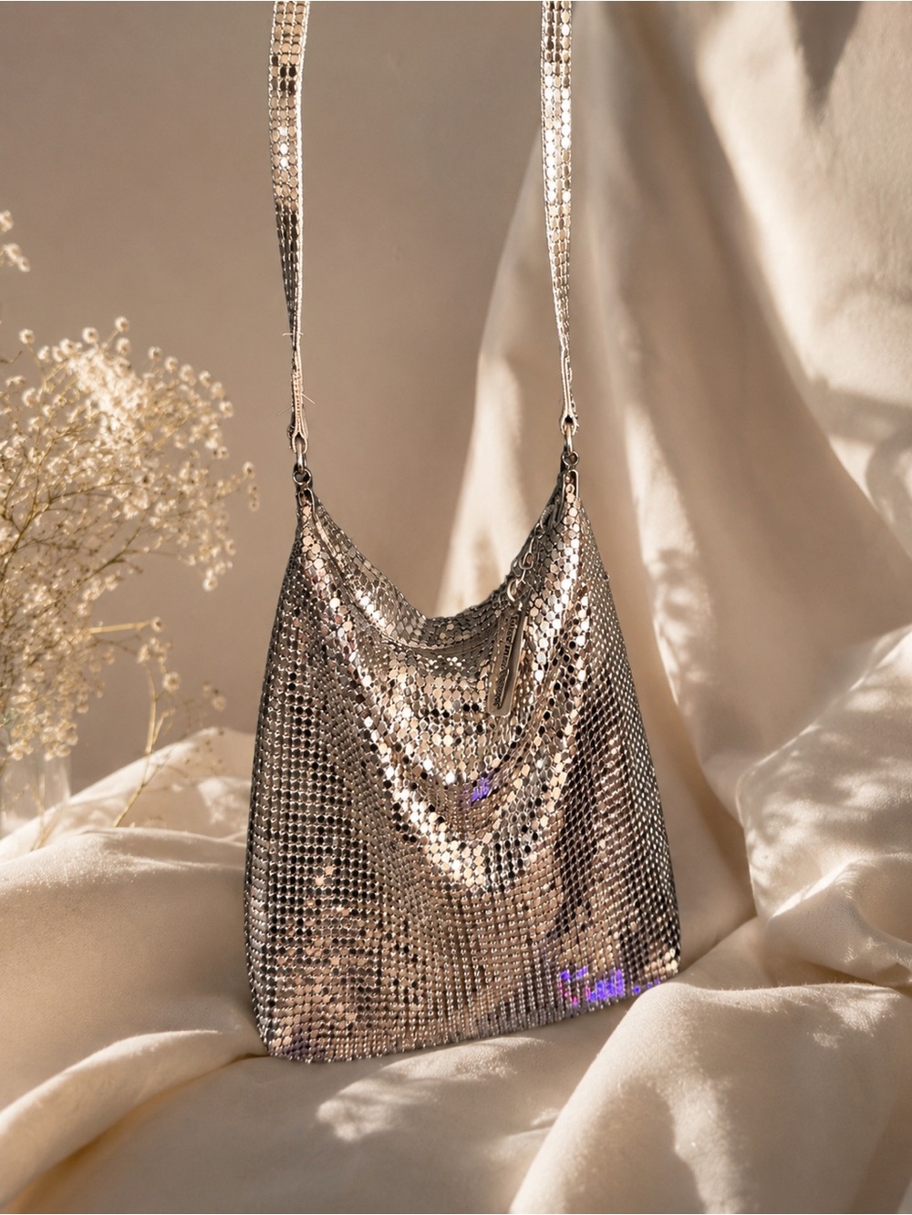 Whiting & Davis Metallic Silver Mesh Shoulder Bag